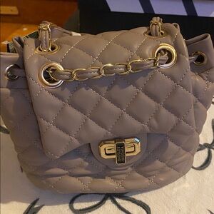 Badgley Mischka Quilted taupe backpack NWT. Interior zip pouch. Gold hardware
